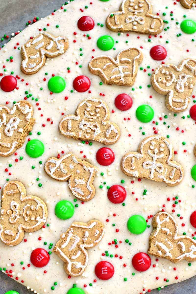 White Chocolate Gingerbread Bark is a 5 minute dessert or treat that everyone will love. It's easy to make, fun to eat, and perfect for holiday gifting!