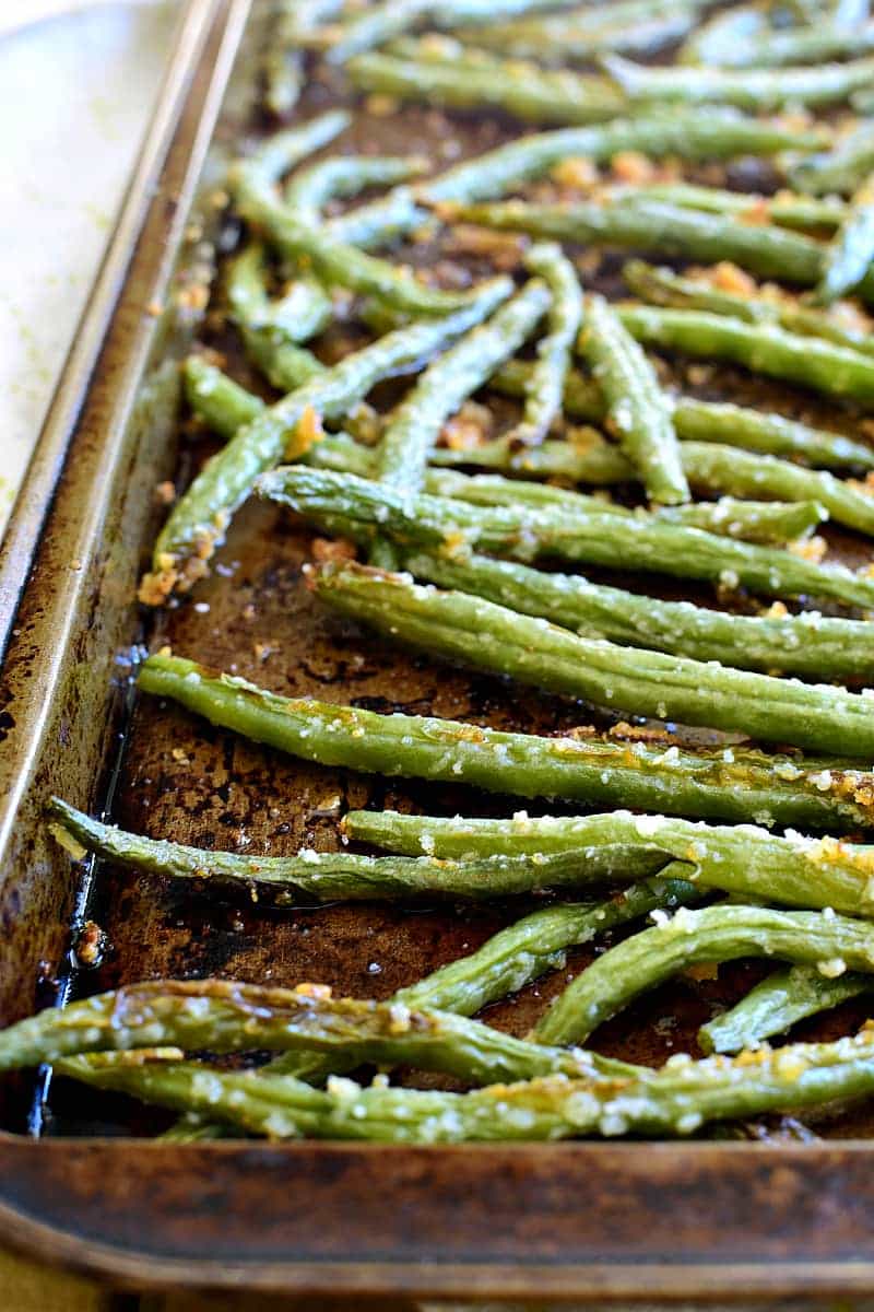 Parmesan Roasted Green Beans Parmesan Green Beans on baking pan