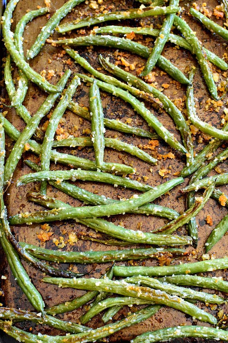 Parmesan Roasted Green Beans on baking sheet