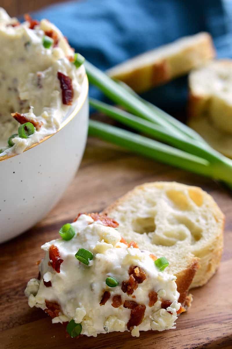 This Bacon Blue Cheese Dip is the ultimate easy party dip! Loaded with the delicious flavors of bacon and blue cheese, this dip is creamy, flavorful, and perfect for easy entertaining!