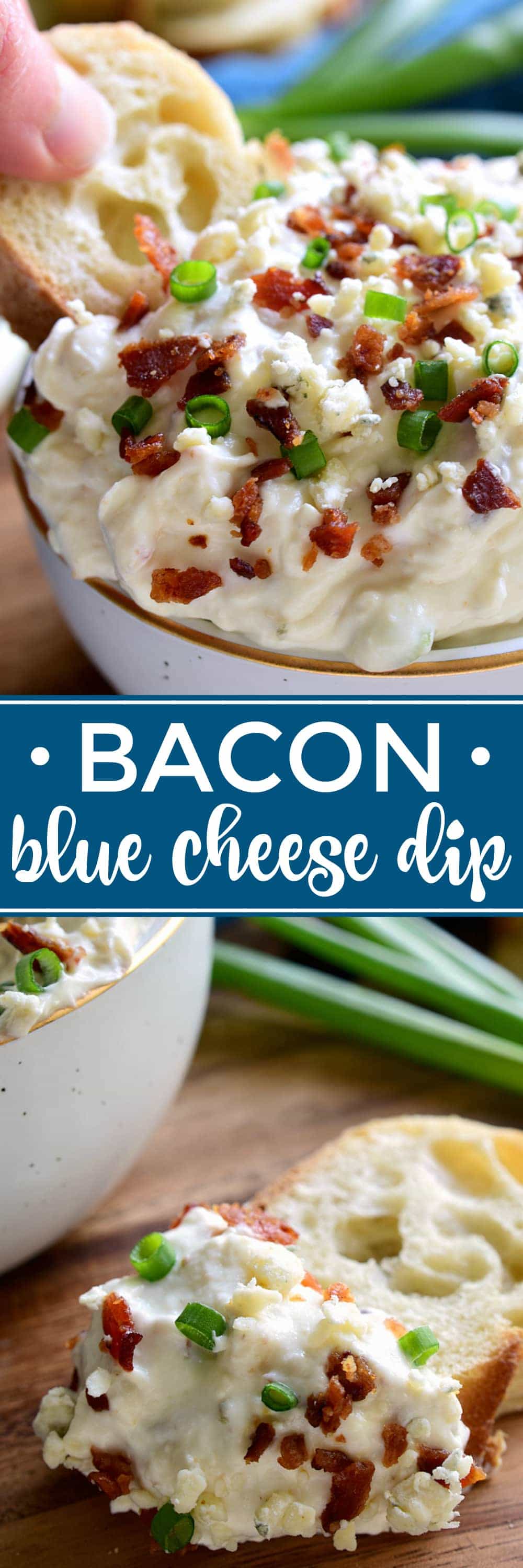 This Bacon Blue Cheese Dip is the ultimate easy party dip! Loaded with the delicious flavors of bacon and blue cheese, this dip is creamy, flavorful, and perfect for easy entertaining!