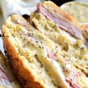 This Honey Mustard Ham and Cheese Sandwich is perfect when paired with a hot soup or crisp salad. A poppyseed infused mustard will elevate this hot sandwich!