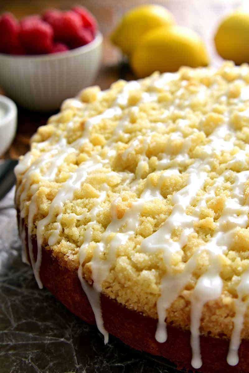 This Lemon Raspberry Coffee Cake is the perfect cake for spring! This delicious coffee cake will enhance your brunch menu or with your next cup of coffee!