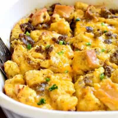 This Overnight Sausage Egg Casserole is a delicious addition to any breakfast! Perfect for holidays or special occasions, this easy egg casserole can be prepped in advance and popped in the oven the next morning.