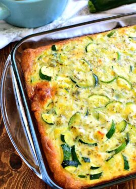 Cheesy Zucchini Bake is one of my favorite ways to use garden zucchini! This delicious meatless recipe with eggs is great for breakfast, lunch, or dinner...and so easy to make!