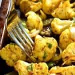 sheet pan of curry roasted cauliflower