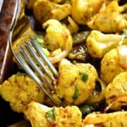 sheet pan of curry roasted cauliflower