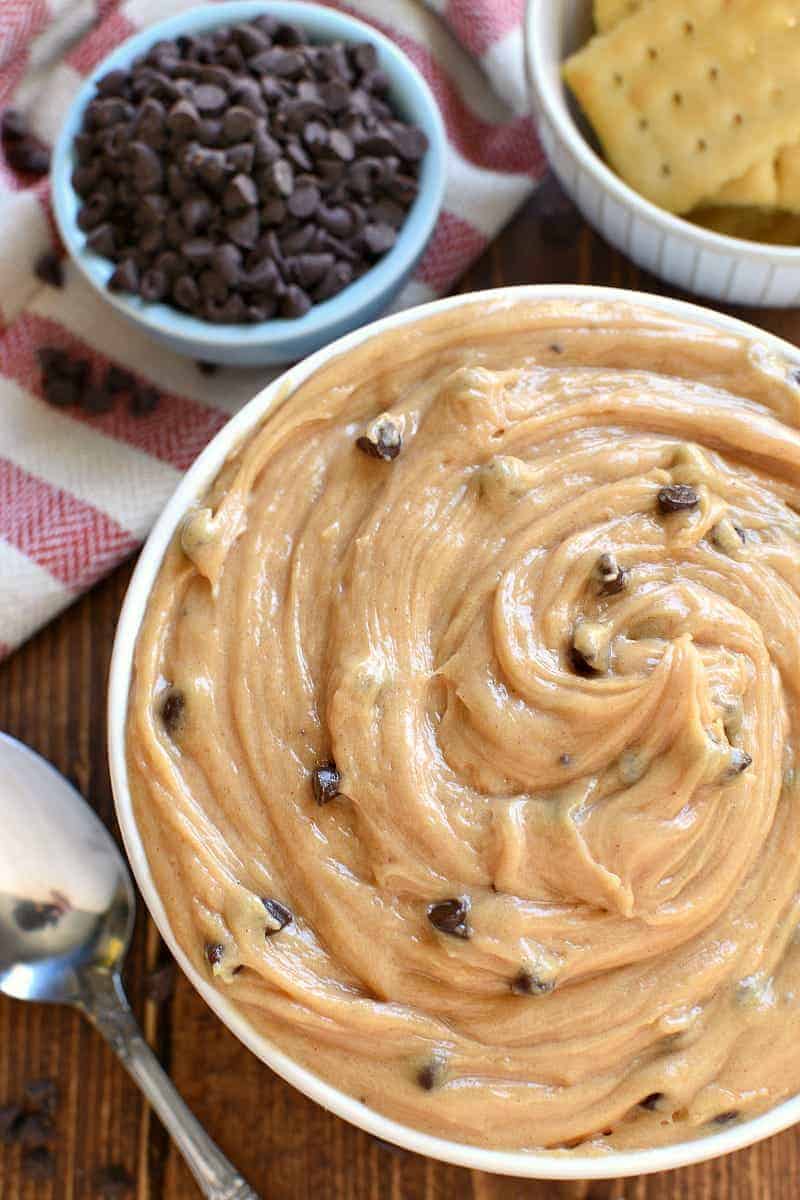 bowl of peanut butter chocolate chip dip