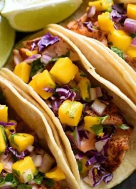 close up image of fish tacos made with salmon