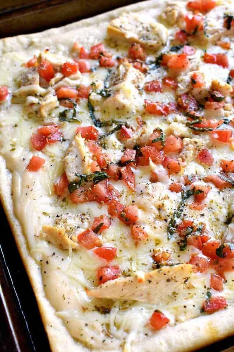 Bruschetta Chicken Alfredo Pizza
