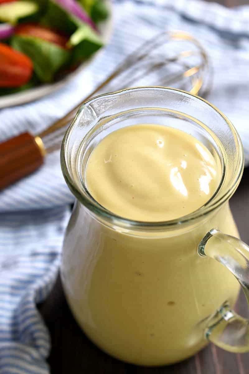 The BEST Honey Mustard Salad Dressing - made with just 4 ingredients and ready in no time at all! The perfect topping for any salad....and it also makes a delicious dip!