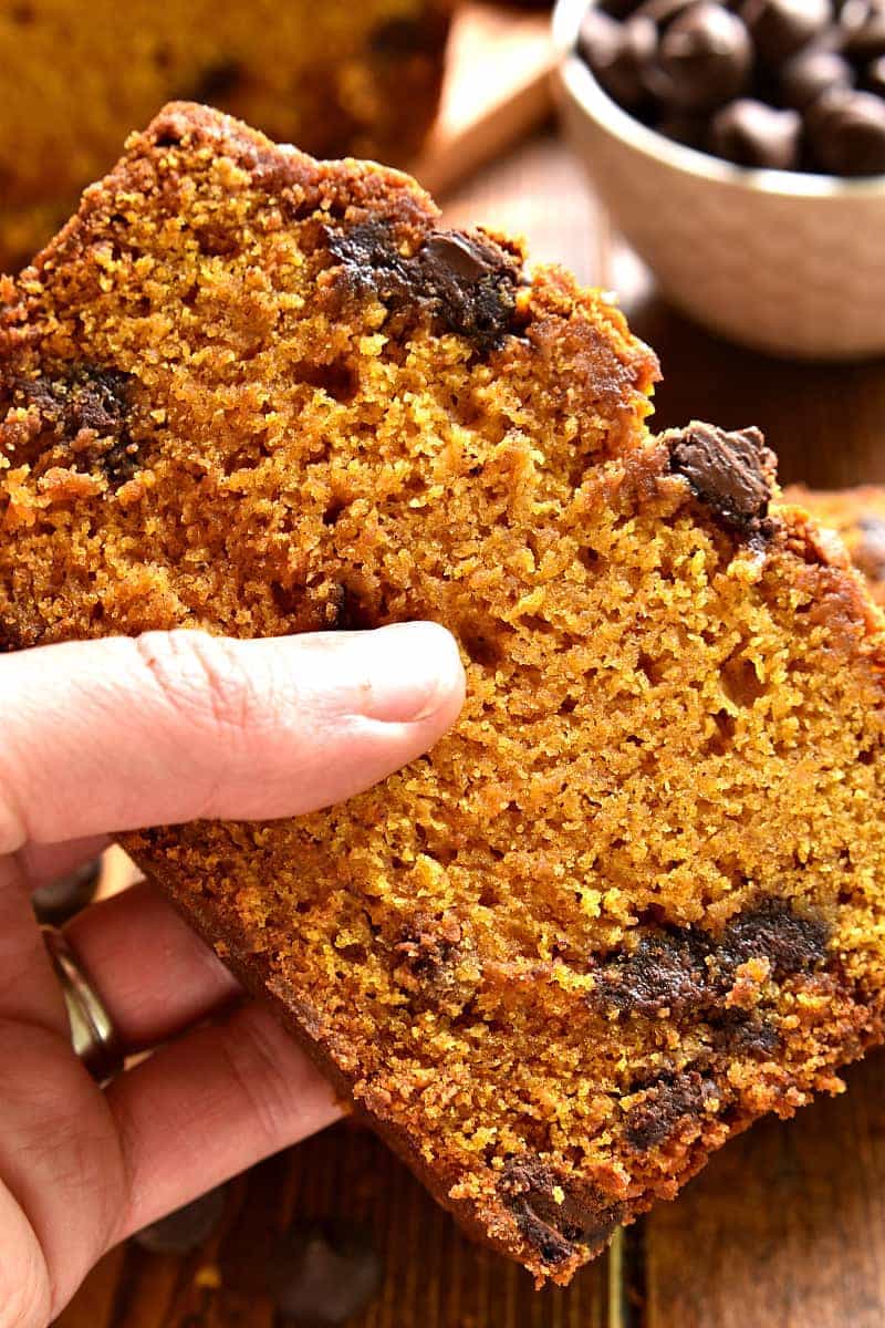 The BEST pumpkin bread, loaded with chocolate chips and packed with delicious flavor! Perfect for busy mornings, relaxing brunches, afternoon snacks, or even dessert! Once you try this Pumpkin Chocolate Chip Bread, there's NO going back!