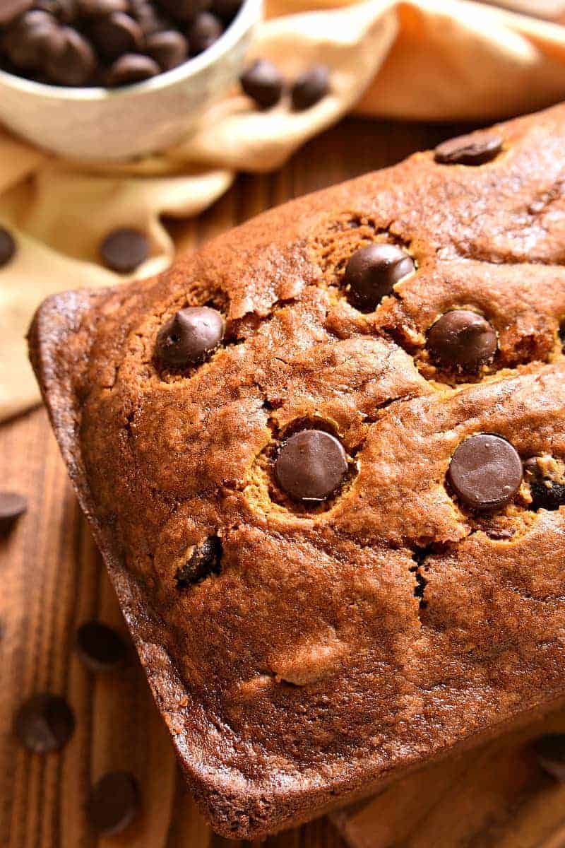 The BEST pumpkin bread, loaded with chocolate chips and packed with delicious flavor! Perfect for busy mornings, relaxing brunches, afternoon snacks, or even dessert! Once you try this Pumpkin Chocolate Chip Bread, there's NO going back!