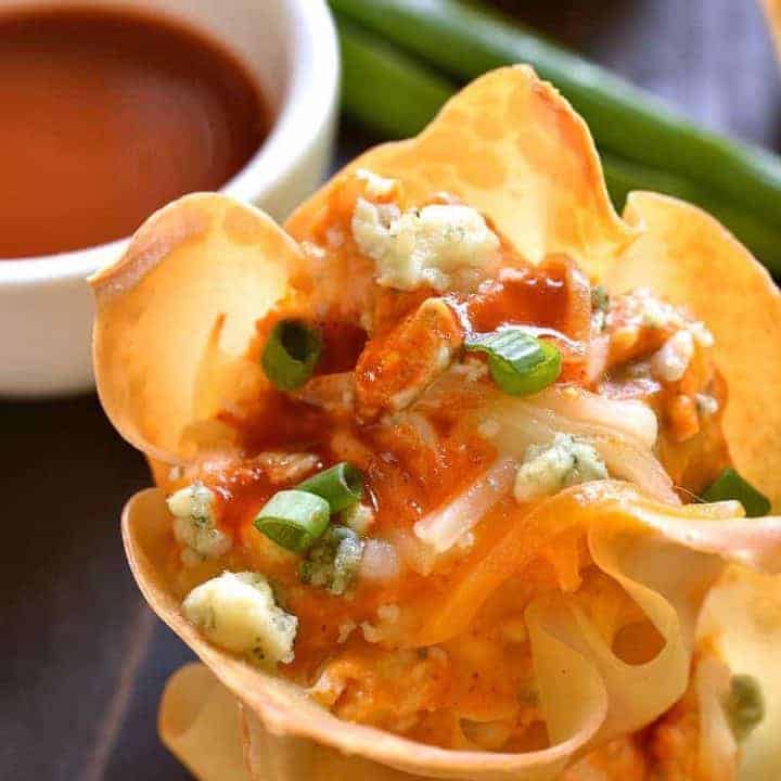 Buffalo Chicken Wonton Cups