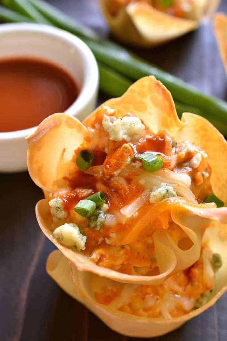 Buffalo Chicken Wonton Cups