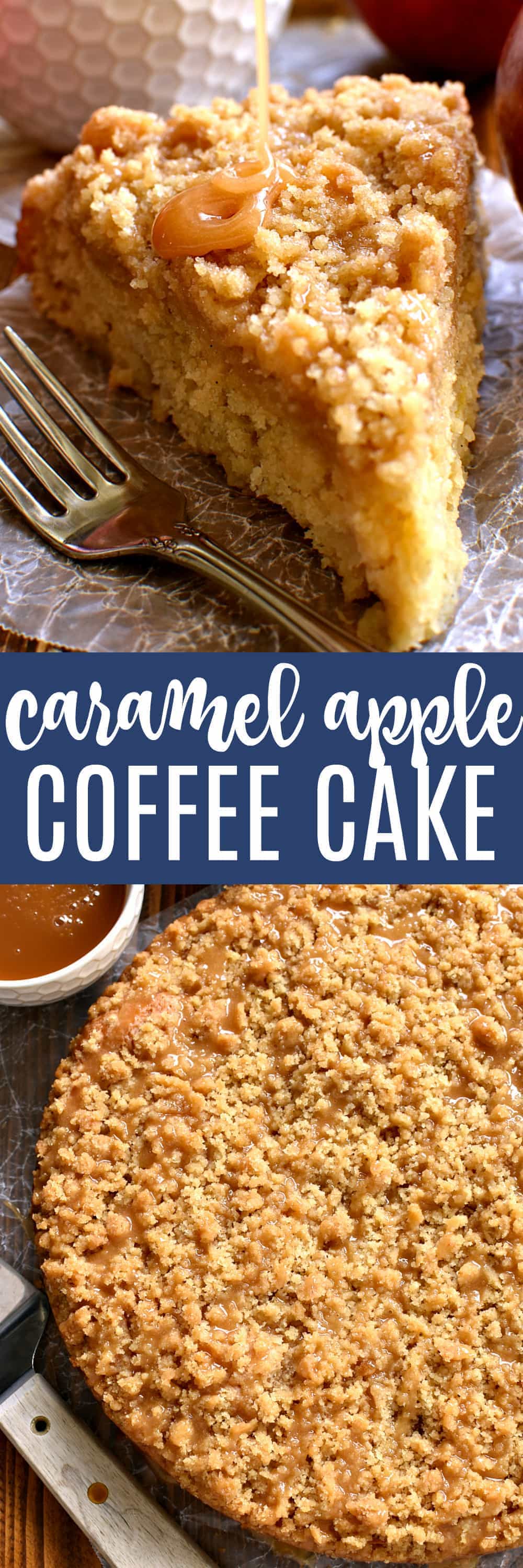 This Caramel Apple Coffee Cake is the ultimate taste of fall! Loaded with fresh apples and topped with gooey caramel, this is one breakfast treat your family will ask for again and again!