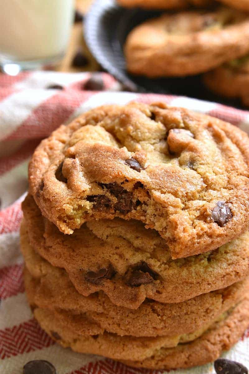 These Chocolate Chip Cookies are seriously the best!! Thick, chewy, and perfectly golden brown, once you try them, your search for the perfect chocolate chip cookie will be over. Guaranteed!