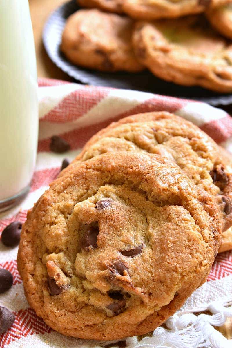 These Chocolate Chip Cookies are seriously the best!! Thick, chewy, and perfectly golden brown, once you try them, your search for the perfect chocolate chip cookie will be over. Guaranteed!