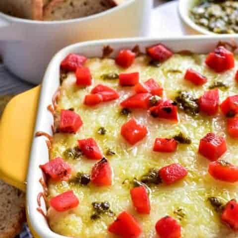 Cheesy Pesto Artichoke Dip