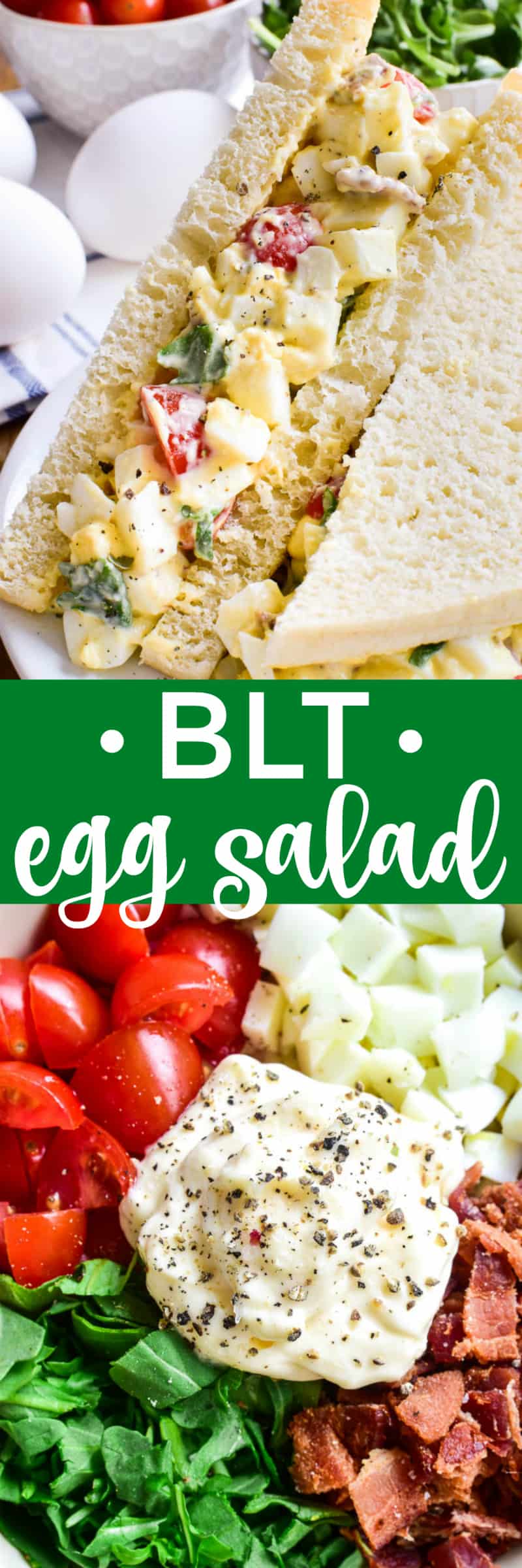 This BLT Egg Salad combines two classics in one delicious dish that's sure to become a new favorite! This egg salad has all the creamy deliciousness you expect from egg salad, plus the bold flavors of bacon, lettuce, and tomato. Perfect for weekday lunches and summer picnics, and a great way to use up leftover Easter eggs. If you love egg salad, you'll LOVE this yummy twist!