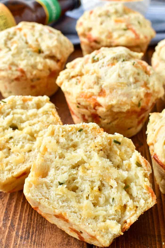 Take Beer Bread to the next level with these delicious Beer Cheese Muffins! Made with just eight simple ingredients, these muffins are incredibly easy to make and are the perfect addition to any meal. Enjoy them with a bowl of soup, a salad, or all on their own. If you love beer bread, you'll fall in love with these perfectly crusty, perfectly delicious Beer Cheese Muffins!