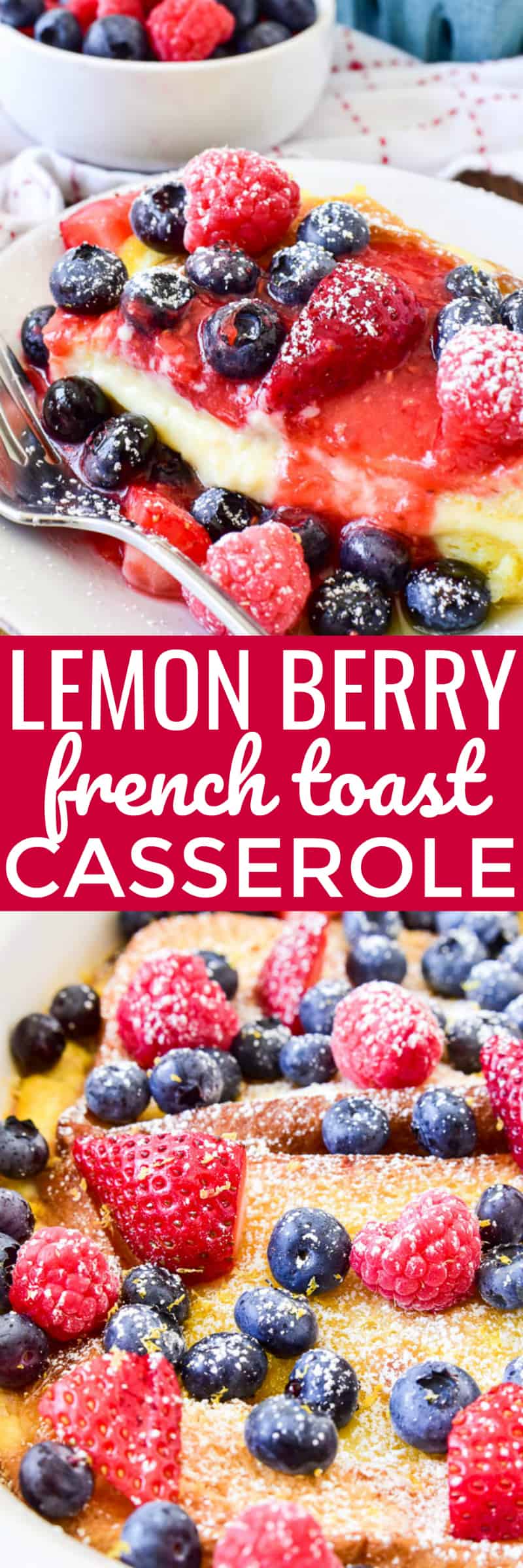 This stuffed French toast has a sweet lemony syrup and a creamy cheesecake filling and is topped with fresh berries and a simple berry sauce. Sprinkle it with powdered sugar and fresh lemon zest for an easy yet elegant brunch recipe that's sure to become a favorite!