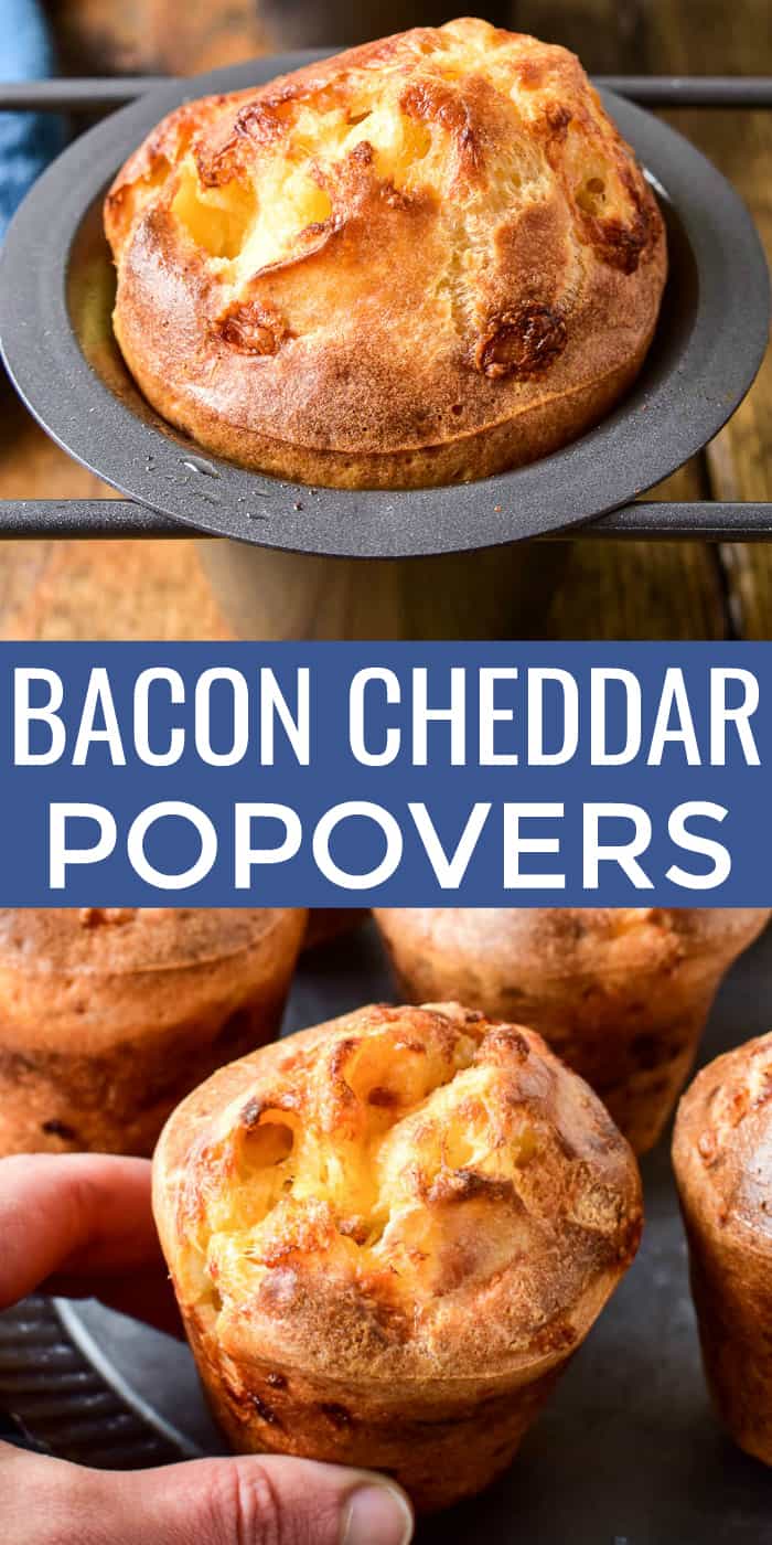 Take your dinner rolls to the next level with these Bacon Cheddar Popovers! They're just like traditional popovers - light, airy, and crispy around the edges - with the delicious addition of bacon and cheddar cheese. These popovers are the perfect side dish for any meal and can even double as breakfast. And best of all, they're so easy to make. Just 6 ingredients and 5 minutes of prep is all it takes for these yummy bacon & cheese popovers - guaranteed to become a favorite!