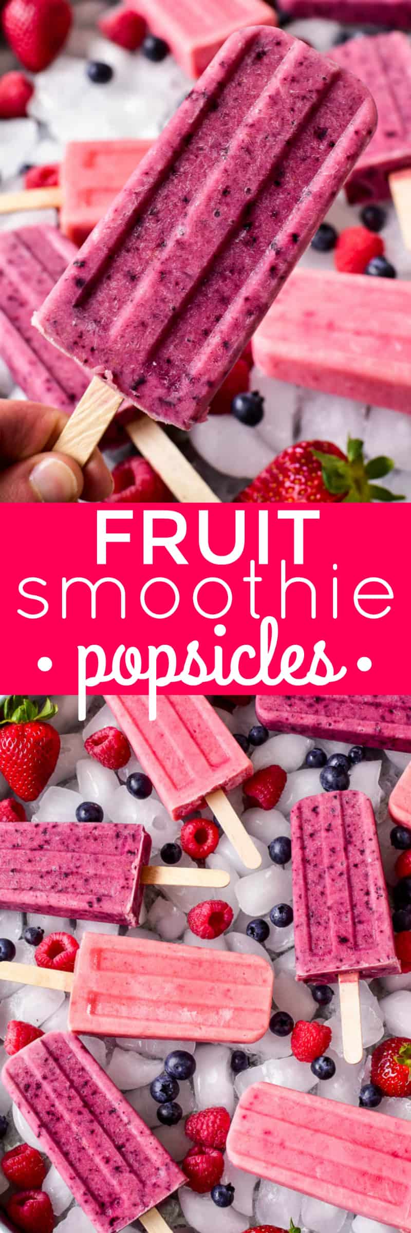 Fruit Smoothie Popsicles are one of our favorite summer treats! They combine all the flavors of a fruit smoothie with all the fun a popsicle. Made with just three simple ingredients, these fruit smoothie popsicles come together in minutes and make a delicious breakfast, snack, or after dinner treat. They can be made with any combination of fruit, which means theres a flavor combination for everyone! Whether you're a smoothie lover or looking to eat healthier this summer, these Fruit Smoothie Popsicles are destined to become a new summer (or year round) favorite!