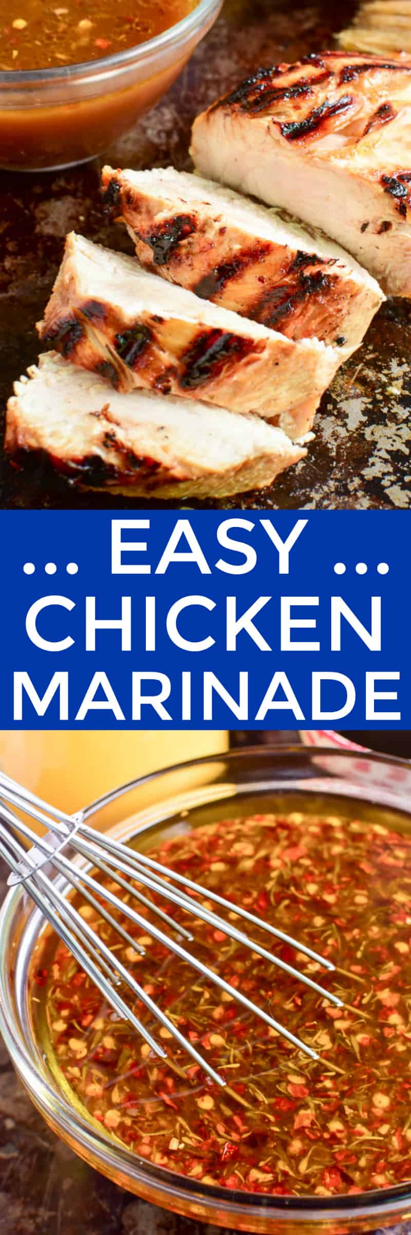 Take your grilling to the next level with this Easy Chicken Marinade! Made with simple, everyday ingredients, this easy marinade comes together in minutes and gives the BEST flavor to grilled chicken.  It combines savory and sweet flavors with just a touch of spice for meat that's moist, flavorful, and extremely versatile.  If you love grilled chicken, you'll love the difference this marinade makes!