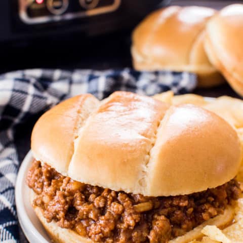 Sloppy Joe on a plate with potato chips