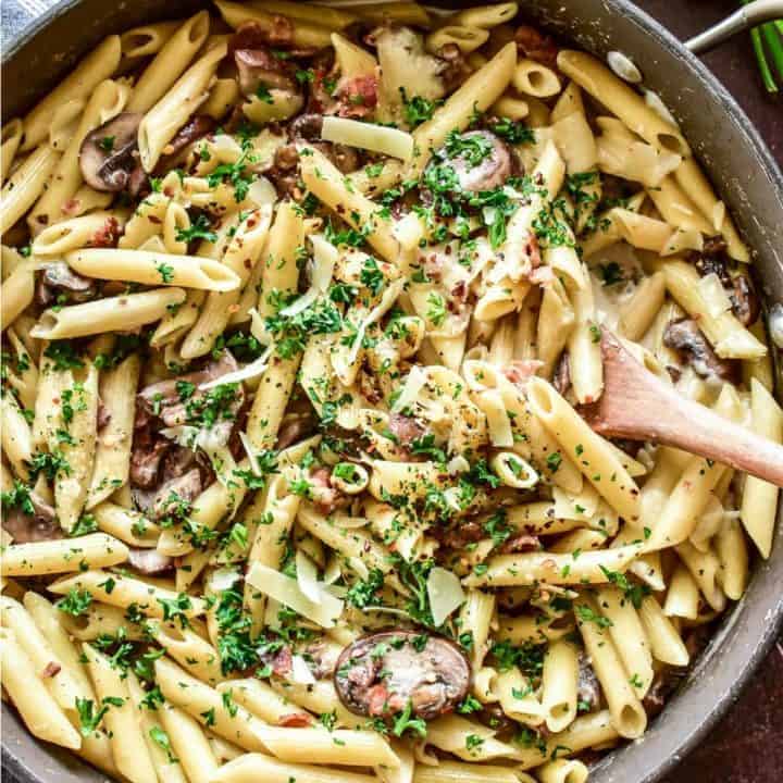 Penne with Mushrooms & Bacon