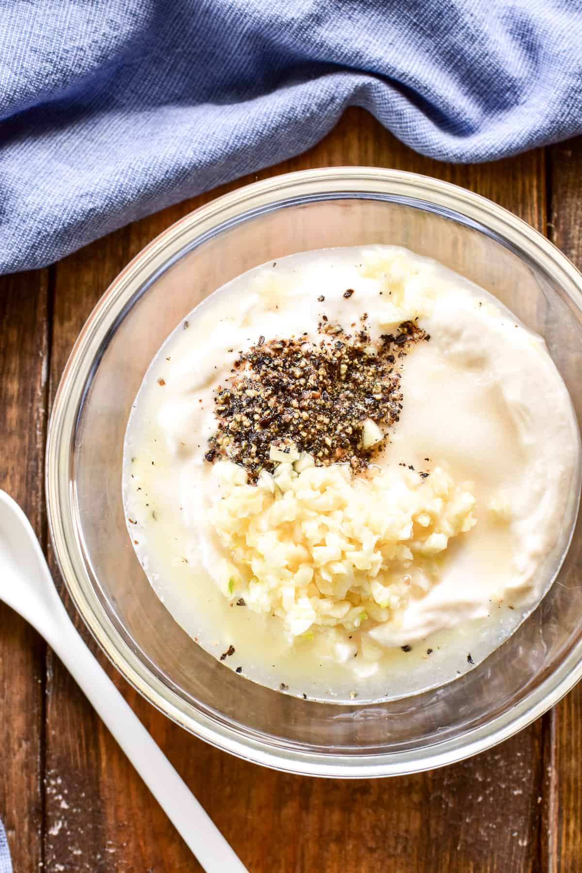 Garlic Aioli ingredients in a mixing bowl