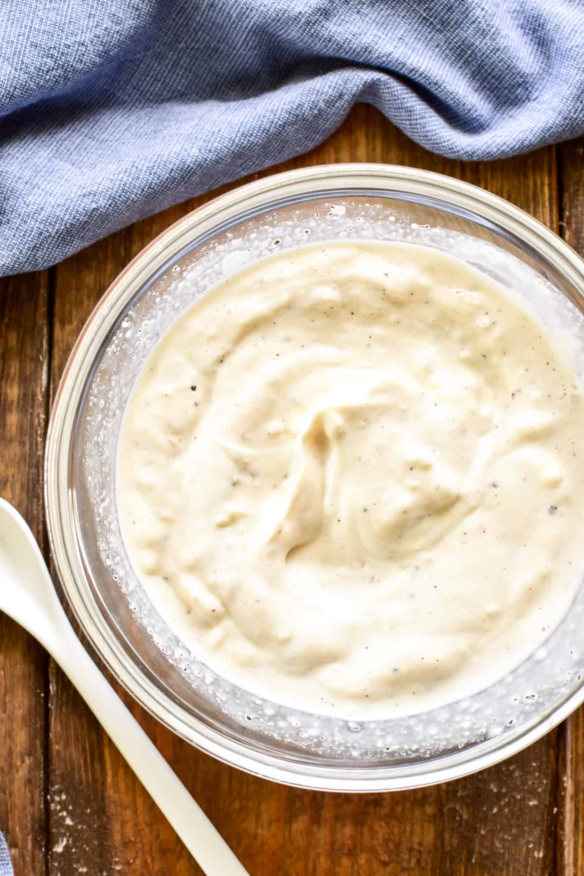 Garlic Aioli blended in a mixing bowl