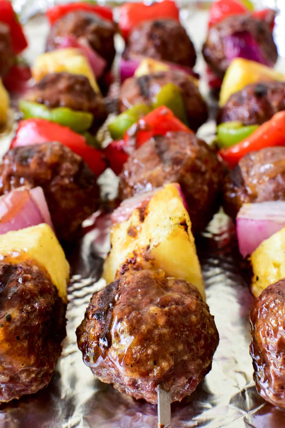 Close up of Hawaiian Meatball Kabobs