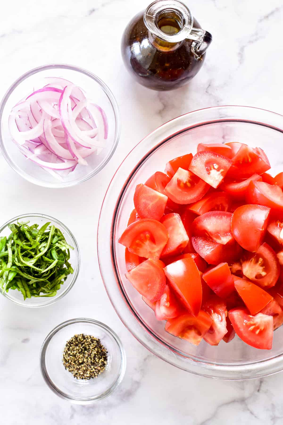 Chopped ingredients for Tomato Salad