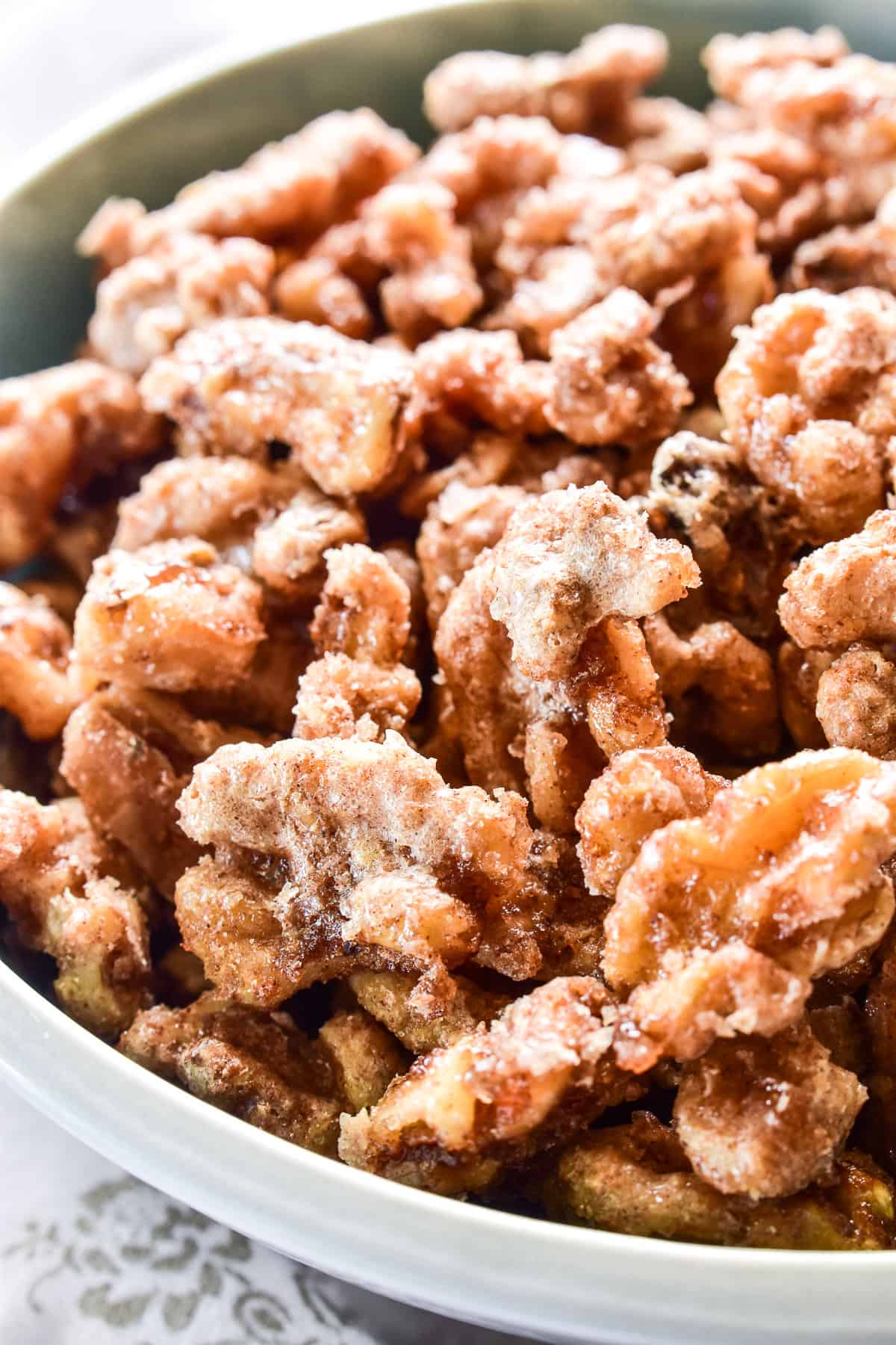 Close up of Candied Walnuts in a bowl