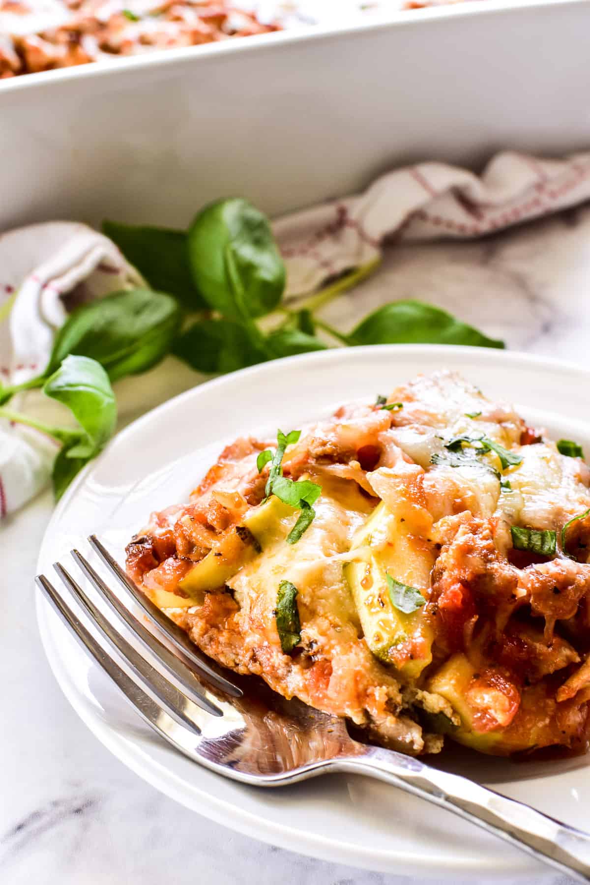 Zucchini Lasaga on a white plate