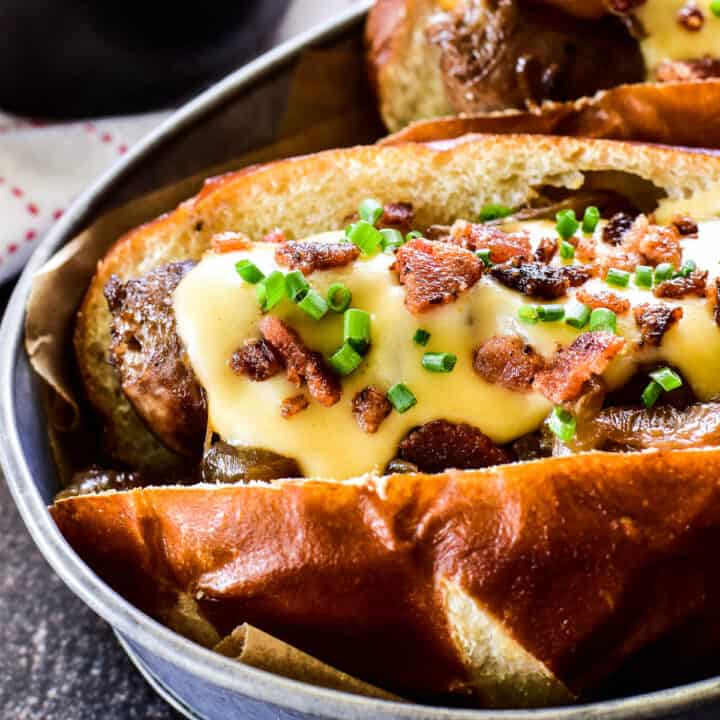 Beer Brats with Beer Cheese Sauce