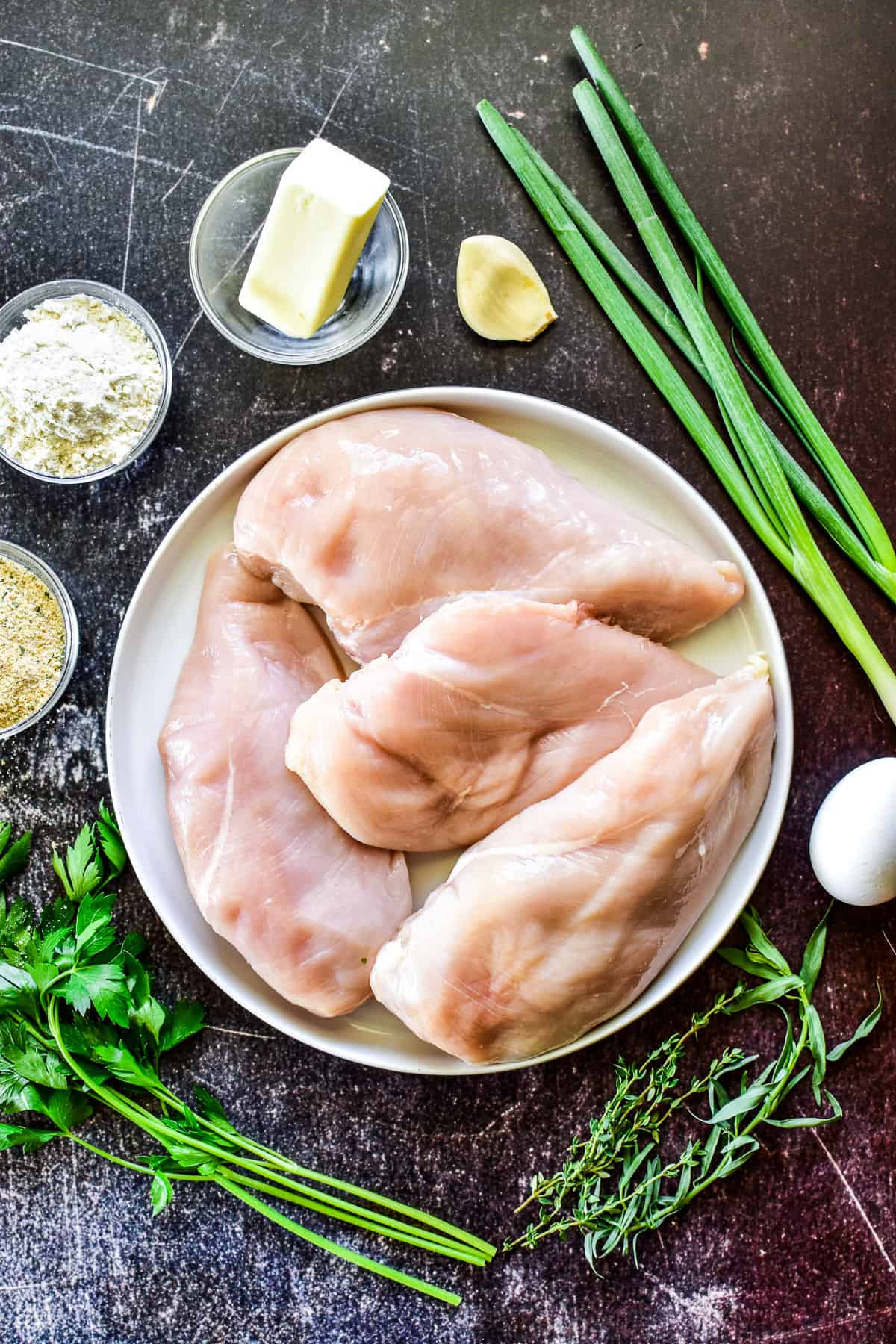 Overhead shot of Chicken Kiev ingredients