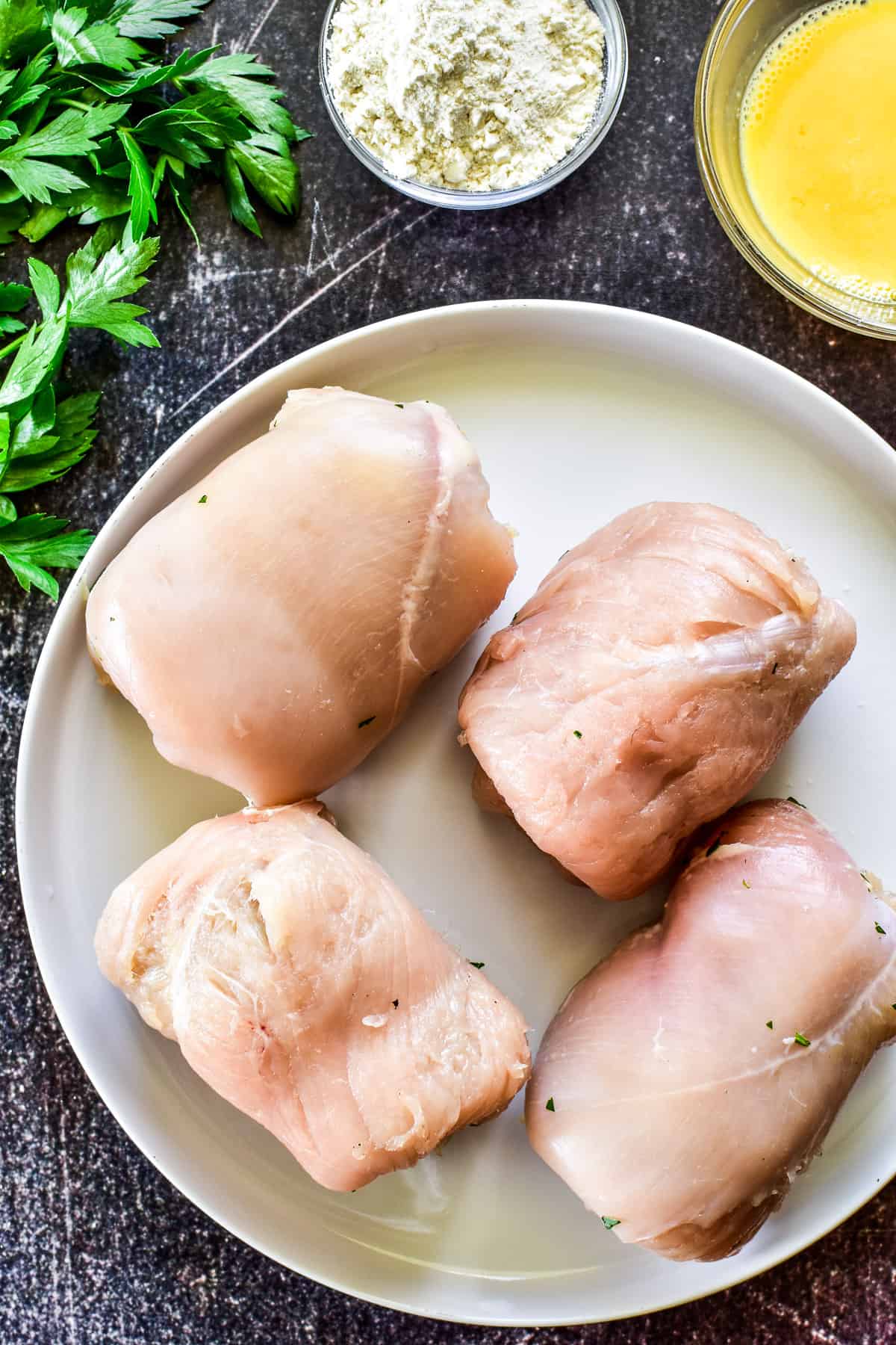 Chicken Kiev rolled up and prepared for the skillet