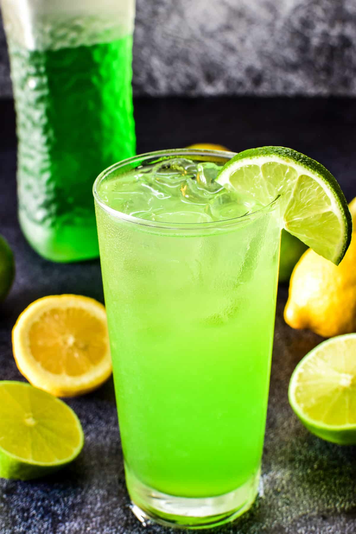 Close up of Midori Sour with lime slice