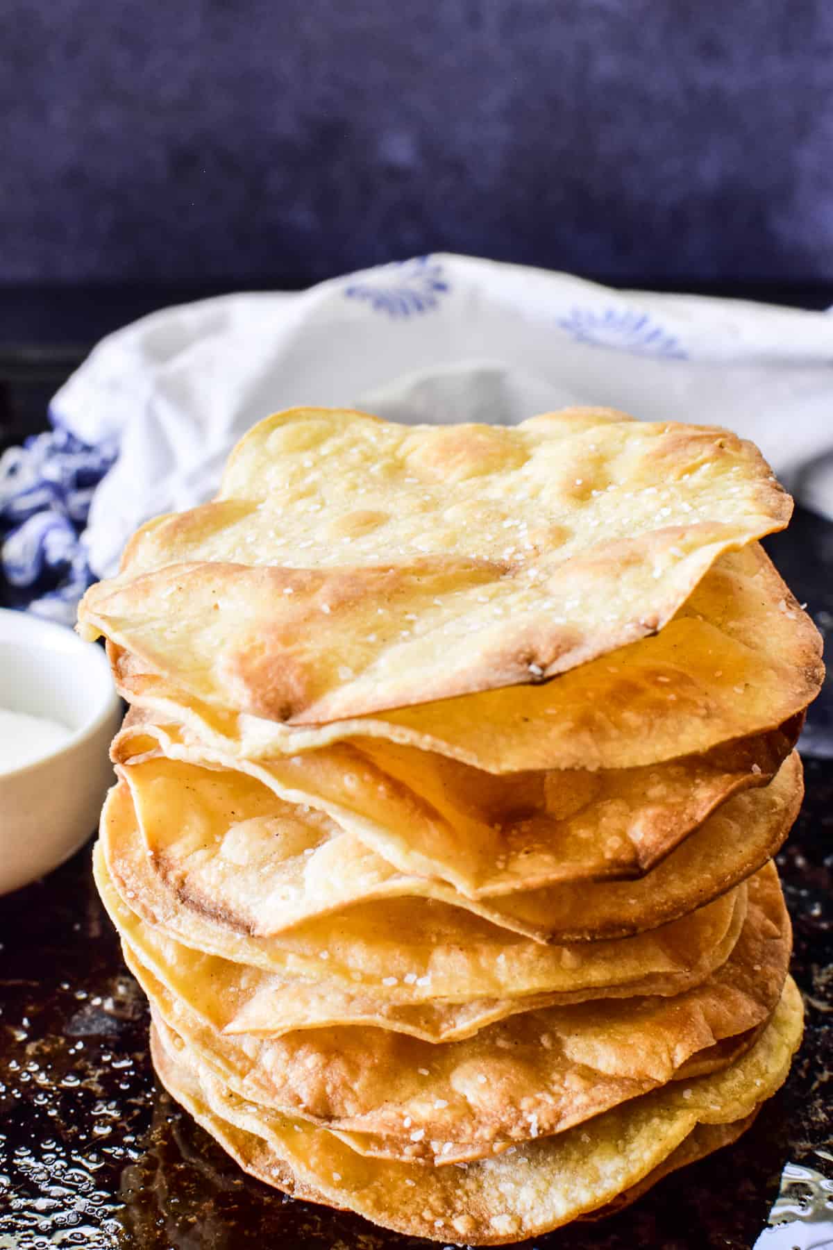 Close up stack of tostada shells