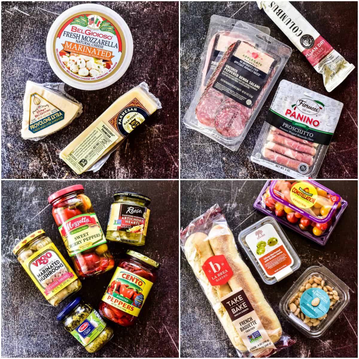 Cheese, meat, and veggie packages for antipasto