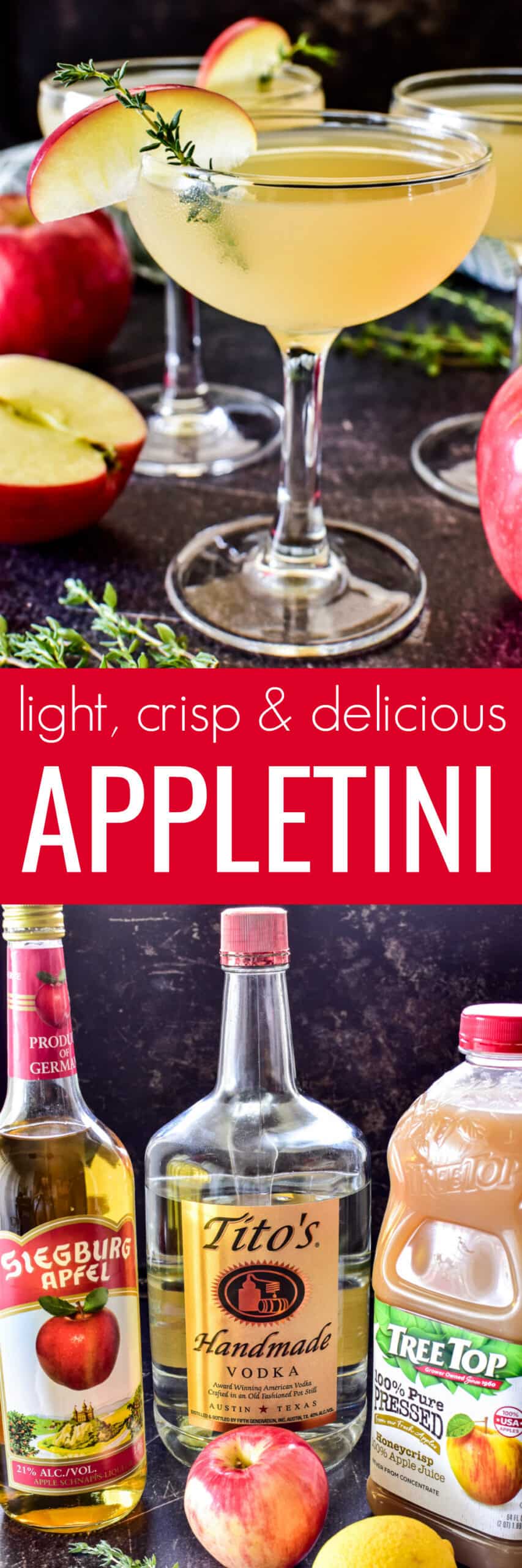 Collage image of Appletini and ingredients