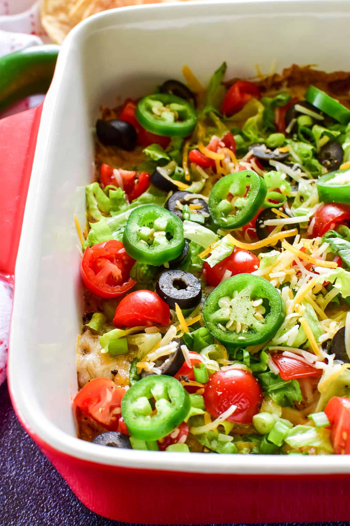 Side view of Baked Taco Dip