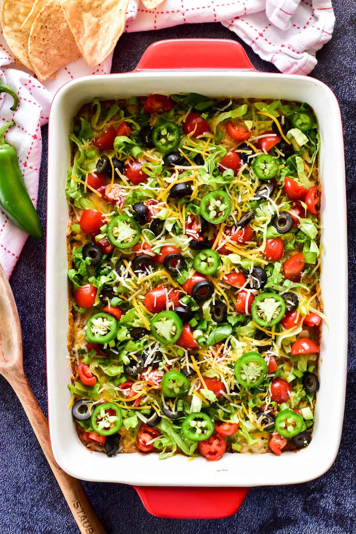 Overhead image of Taco Dip in 9x13 inch pan