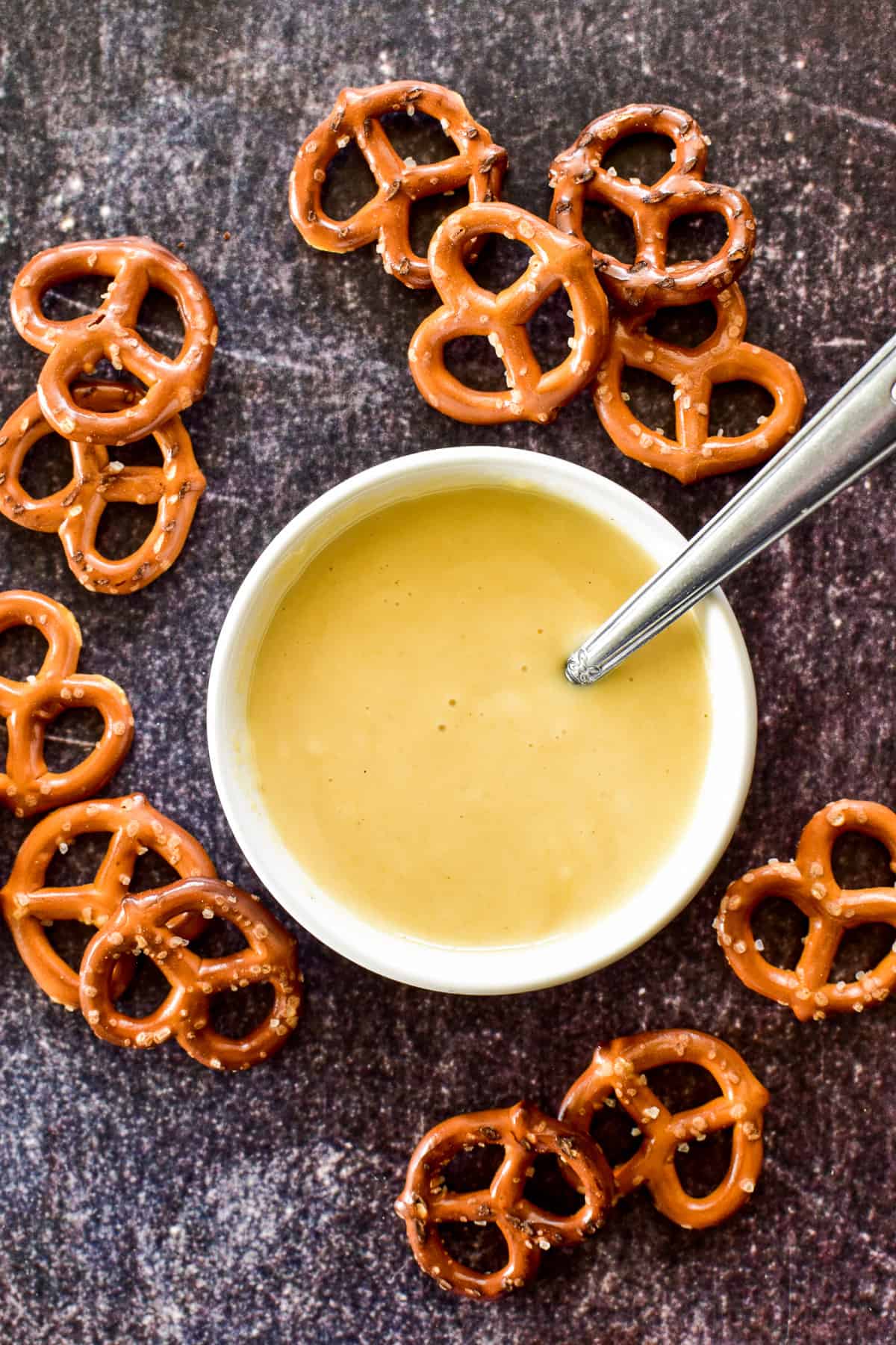 Basic Honey Mustard in a bowl with pretzels