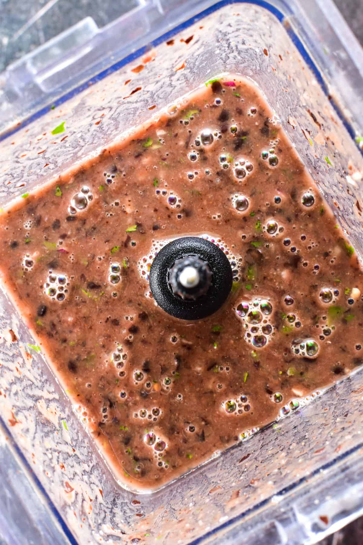 Black Bean Soup in a blender after being blended