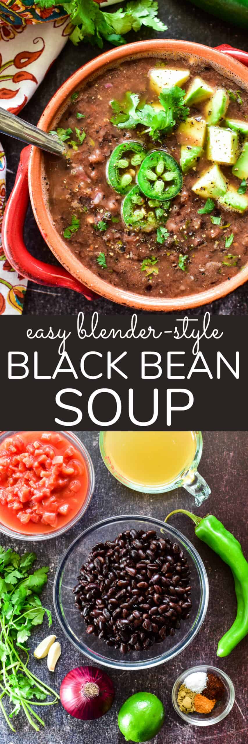 Collage image of Black Bean Soup & ingredients