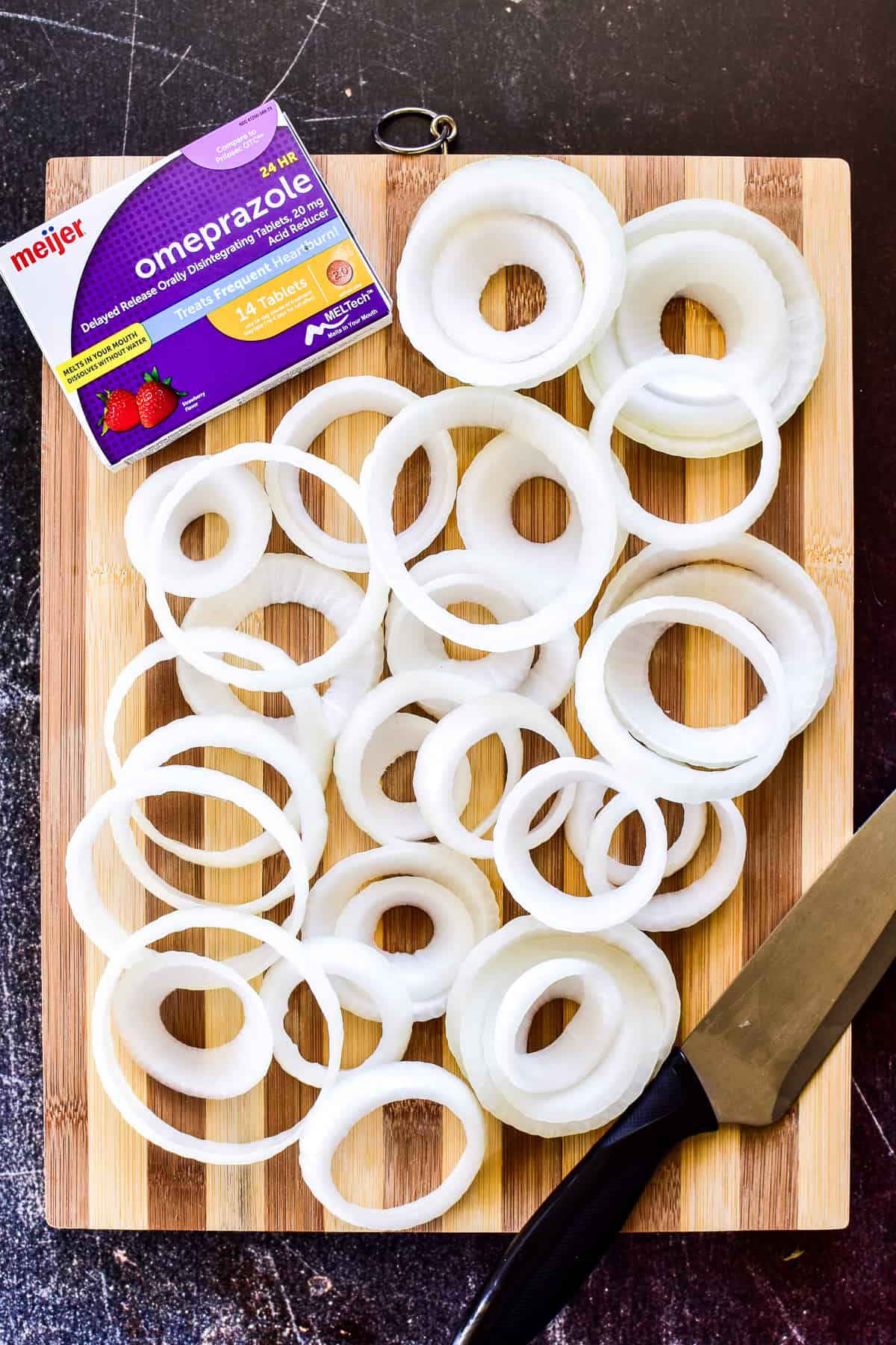 Sliced raw onions for onion rings